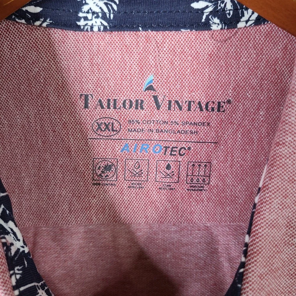 Tailor Vintage Shirt Mens XXL Pink Heathe Short Sleeve Button Up Airotec Stretch